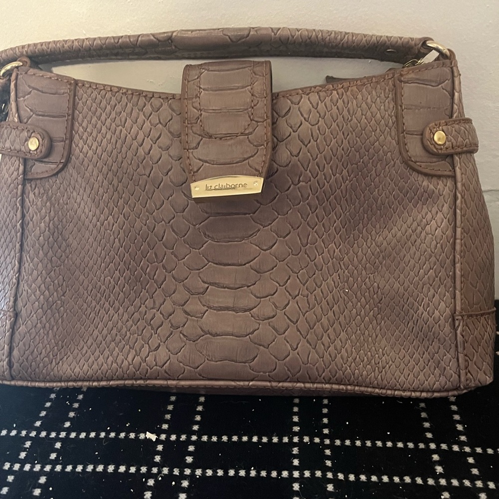 Liz Claiborne Taupe Snake-Embossed Satchel